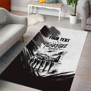 Personalized Tuskegee Airmen Area Rug Black And White Grunge WWII Aviation Art