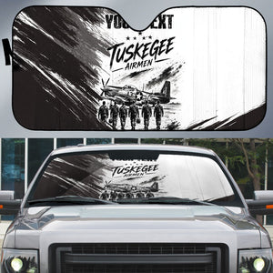 Personalized Tuskegee Airmen Auto Sun Shade Black And White Grunge WWII Aviation Art