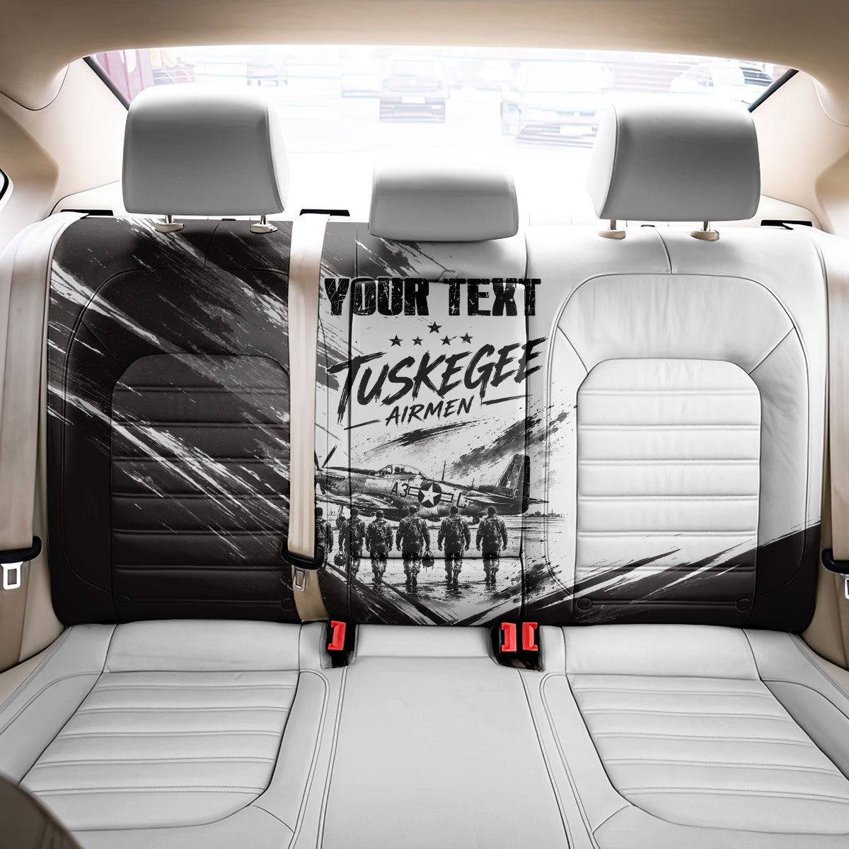 Personalized Tuskegee Airmen Back Car Seat Cover Black And White Grunge WWII Aviation Art