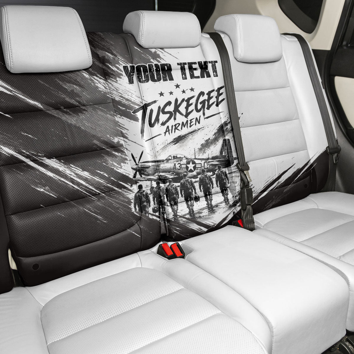 Personalized Tuskegee Airmen Back Car Seat Cover Black And White Grunge WWII Aviation Art