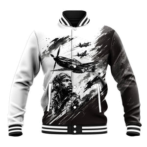 Personalized Tuskegee Airmen Baseball Jacket Black And White Grunge WWII Aviation Art