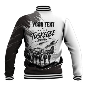 Personalized Tuskegee Airmen Baseball Jacket Black And White Grunge WWII Aviation Art