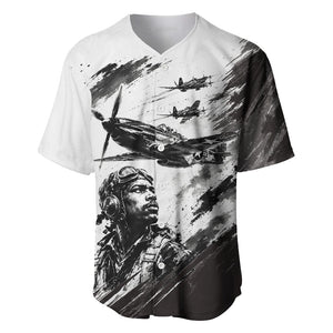 Personalized Tuskegee Airmen Baseball Jersey Black And White Grunge WWII Aviation Art