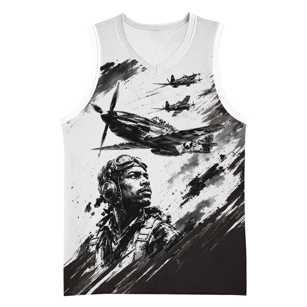 Personalized Tuskegee Airmen Basketball Jersey Black And White Grunge WWII Aviation Art