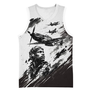 Personalized Tuskegee Airmen Basketball Jersey Black And White Grunge WWII Aviation Art