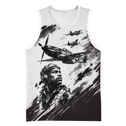 Personalized Tuskegee Airmen Basketball Jersey Black And White Grunge WWII Aviation Art