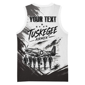 Personalized Tuskegee Airmen Basketball Jersey Black And White Grunge WWII Aviation Art