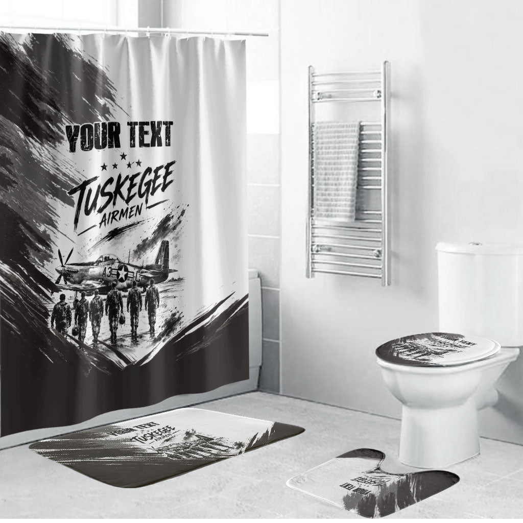 Personalized Tuskegee Airmen Bathroom Set Black And White Grunge WWII Aviation Art