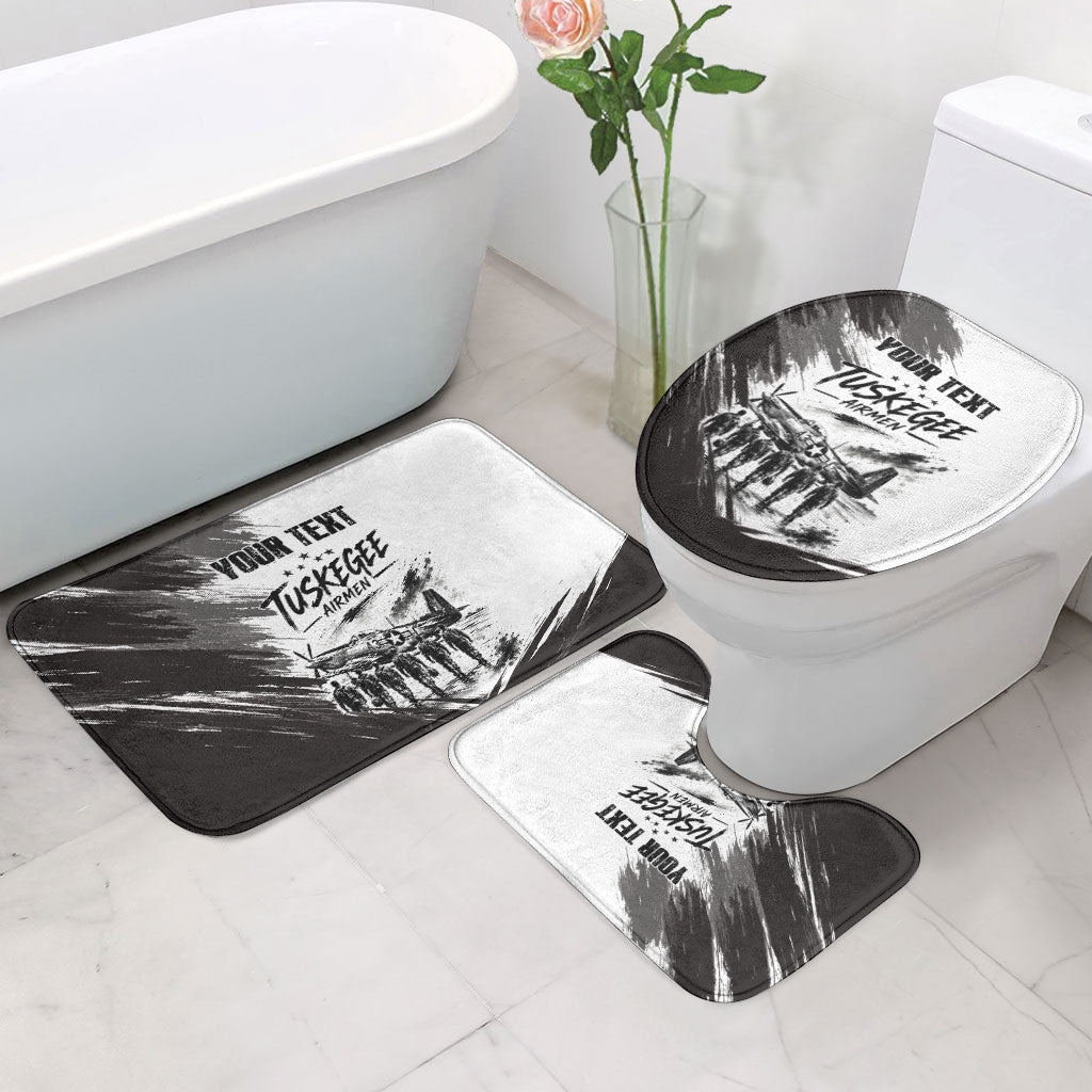 Personalized Tuskegee Airmen Bathroom Set Black And White Grunge WWII Aviation Art