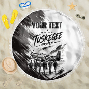 Personalized Tuskegee Airmen Beach Blanket Black And White Grunge WWII Aviation Art