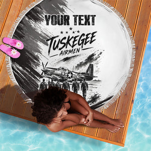 Personalized Tuskegee Airmen Beach Blanket Black And White Grunge WWII Aviation Art