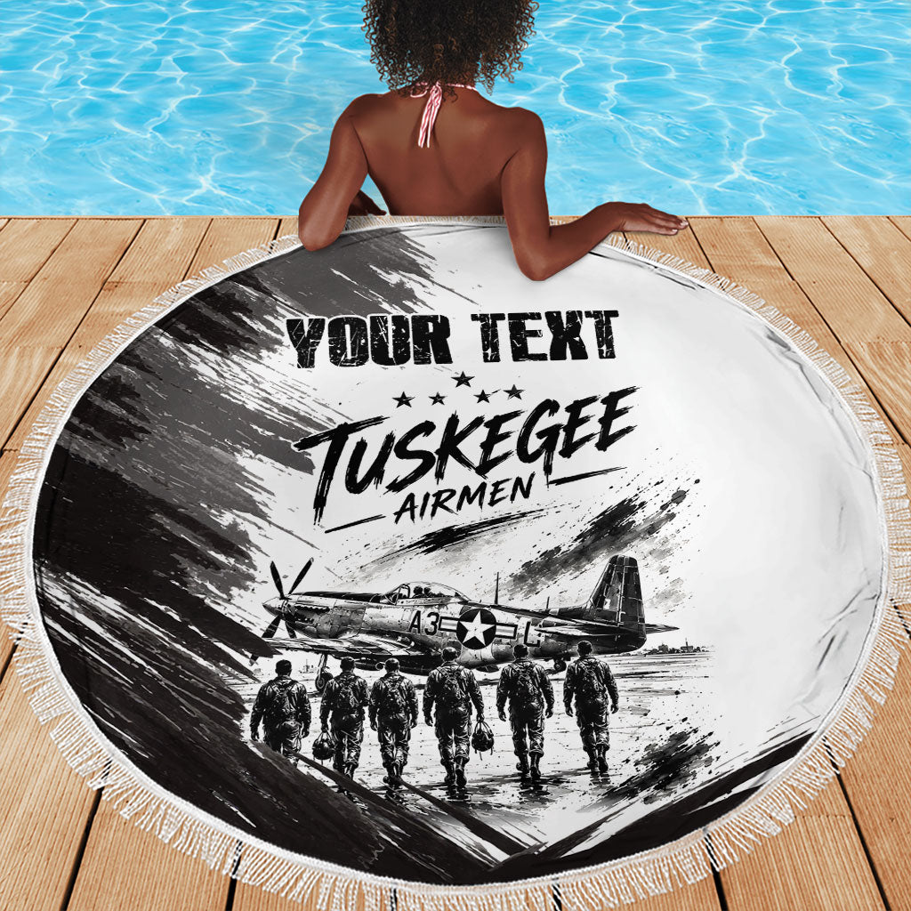 Personalized Tuskegee Airmen Beach Blanket Black And White Grunge WWII Aviation Art