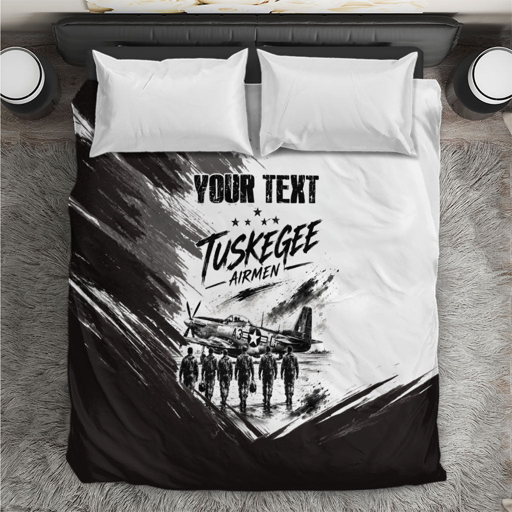 Personalized Tuskegee Airmen Bedding Set Black And White Grunge WWII Aviation Art