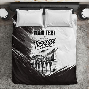 Personalized Tuskegee Airmen Bedding Set Black And White Grunge WWII Aviation Art