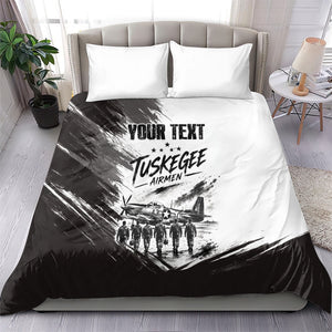 Personalized Tuskegee Airmen Bedding Set Black And White Grunge WWII Aviation Art