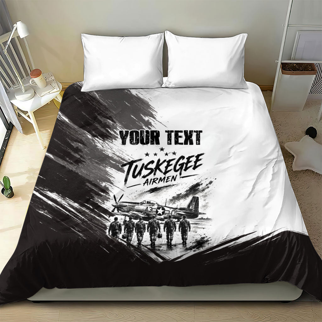 Personalized Tuskegee Airmen Bedding Set Black And White Grunge WWII Aviation Art