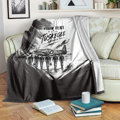 Personalized Tuskegee Airmen Blanket Black And White Grunge WWII Aviation Art