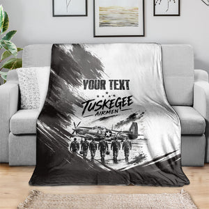 Personalized Tuskegee Airmen Blanket Black And White Grunge WWII Aviation Art