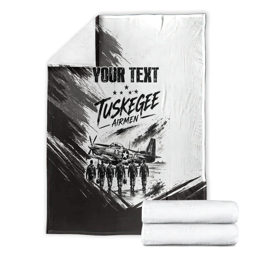 Personalized Tuskegee Airmen Blanket Black And White Grunge WWII Aviation Art