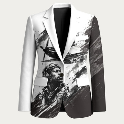 Personalized Tuskegee Airmen Blazer Black And White Grunge WWII Aviation Art