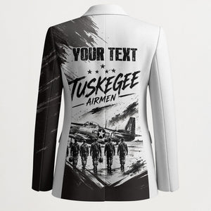 Personalized Tuskegee Airmen Blazer Black And White Grunge WWII Aviation Art