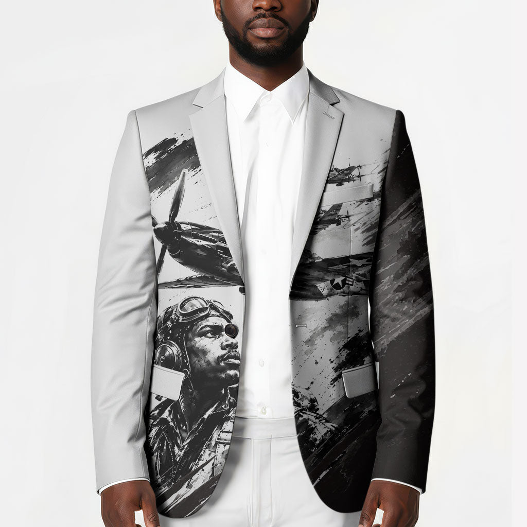 Personalized Tuskegee Airmen Blazer Black And White Grunge WWII Aviation Art