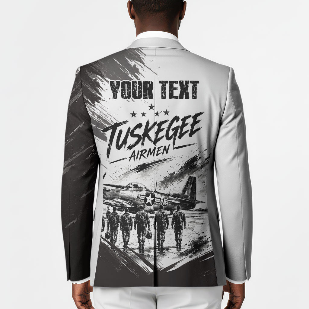 Personalized Tuskegee Airmen Blazer Black And White Grunge WWII Aviation Art