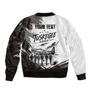 Personalized Tuskegee Airmen Bomber Jacket Black And White Grunge WWII Aviation Art