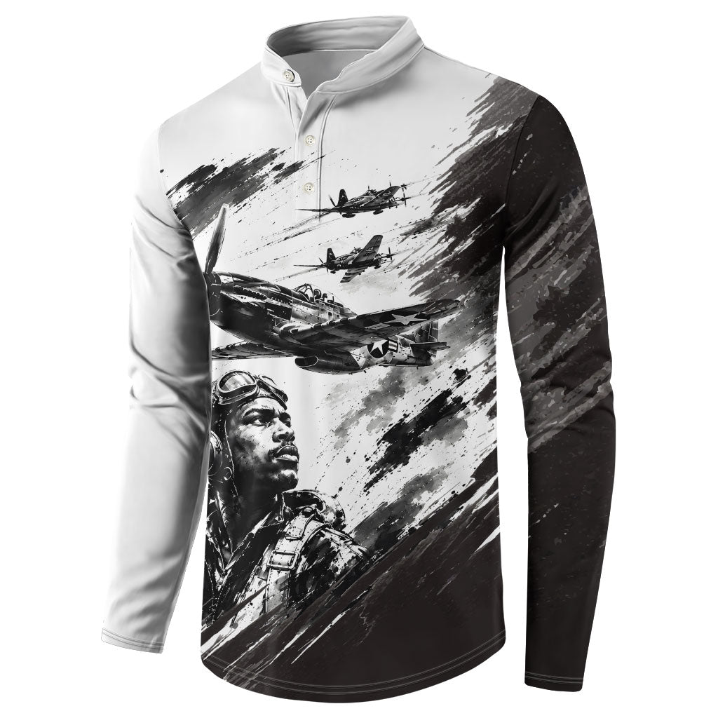 Personalized Tuskegee Airmen Button Sweatshirt Black And White Grunge WWII Aviation Art