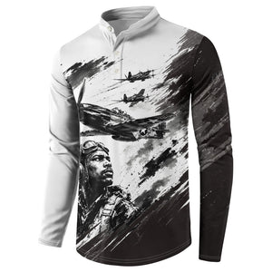 Personalized Tuskegee Airmen Button Sweatshirt Black And White Grunge WWII Aviation Art