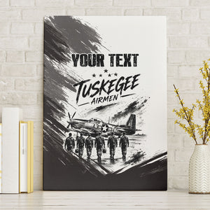 Personalized Tuskegee Airmen Canvas Wall Art Black And White Grunge WWII Aviation Art