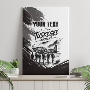 Personalized Tuskegee Airmen Canvas Wall Art Black And White Grunge WWII Aviation Art
