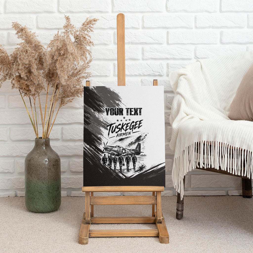 Personalized Tuskegee Airmen Canvas Wall Art Black And White Grunge WWII Aviation Art