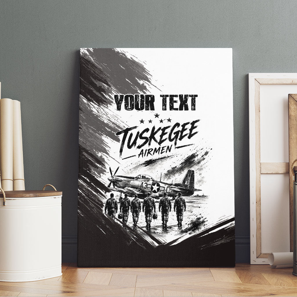 Personalized Tuskegee Airmen Canvas Wall Art Black And White Grunge WWII Aviation Art