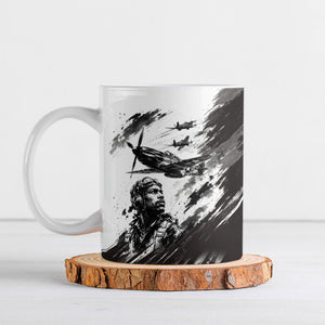 Personalized Tuskegee Airmen Ceramic Mug Black And White Grunge WWII Aviation Art