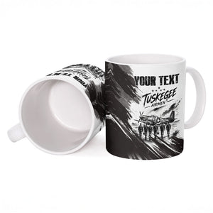 Personalized Tuskegee Airmen Ceramic Mug Black And White Grunge WWII Aviation Art