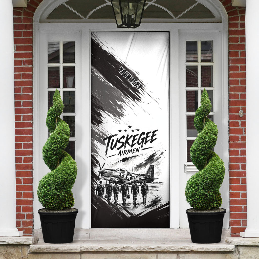 Personalized Tuskegee Airmen Door Cover Black And White Grunge WWII Aviation Art