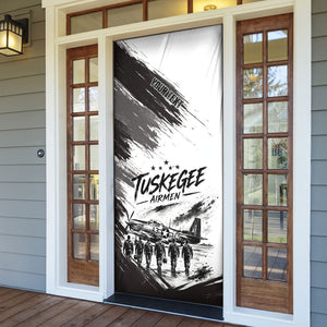 Personalized Tuskegee Airmen Door Cover Black And White Grunge WWII Aviation Art