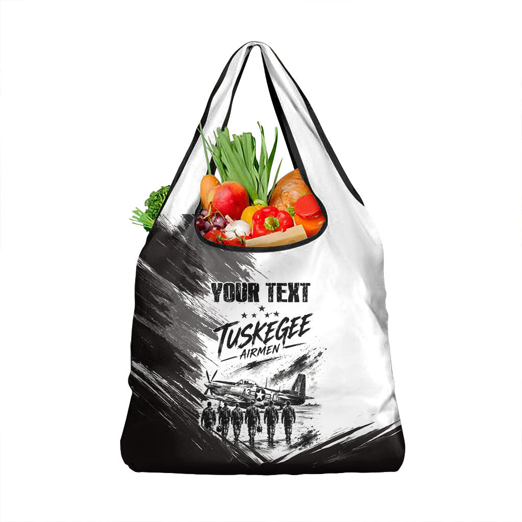 Personalized Tuskegee Airmen Grocery Bag Black And White Grunge WWII Aviation Art
