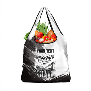Personalized Tuskegee Airmen Grocery Bag Black And White Grunge WWII Aviation Art