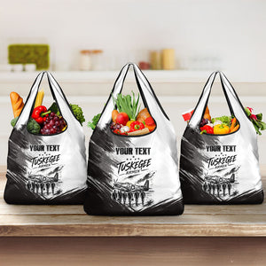 Personalized Tuskegee Airmen Grocery Bag Black And White Grunge WWII Aviation Art