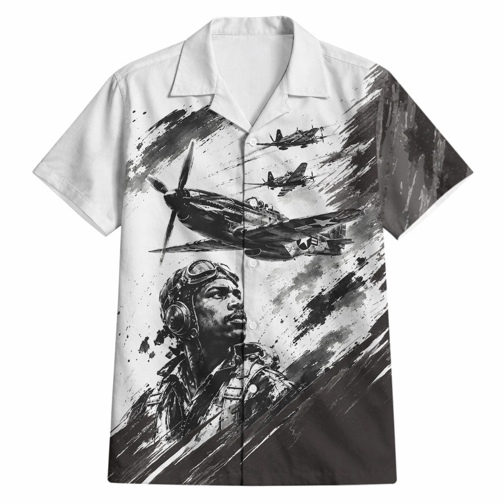 Personalized Tuskegee Airmen Hawaiian Shirt Black And White Grunge WWII Aviation Art