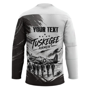 Personalized Tuskegee Airmen Hockey Jersey Black And White Grunge WWII Aviation Art