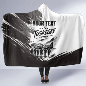Personalized Tuskegee Airmen Hooded Blanket Black And White Grunge WWII Aviation Art