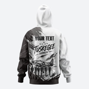 Personalized Tuskegee Airmen Hoodie Black And White Grunge WWII Aviation Art