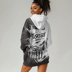 Personalized Tuskegee Airmen Hoodie Dress Black And White Grunge WWII Aviation Art