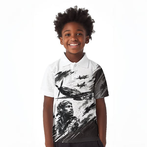 Personalized Tuskegee Airmen Kid Polo Shirt Black And White Grunge WWII Aviation Art