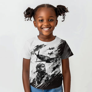 Personalized Tuskegee Airmen Kid T shirt Black And White Grunge WWII Aviation Art