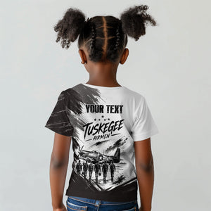 Personalized Tuskegee Airmen Kid T shirt Black And White Grunge WWII Aviation Art