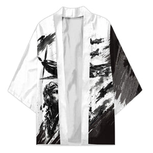 Personalized Tuskegee Airmen Kimono Black And White Grunge WWII Aviation Art
